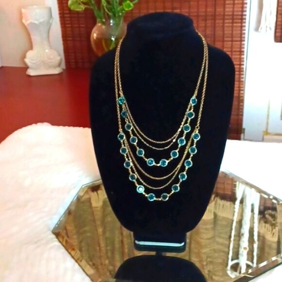 Green‎ Gems  Necklace On Three Cascading Rows - Picture 1 of 6